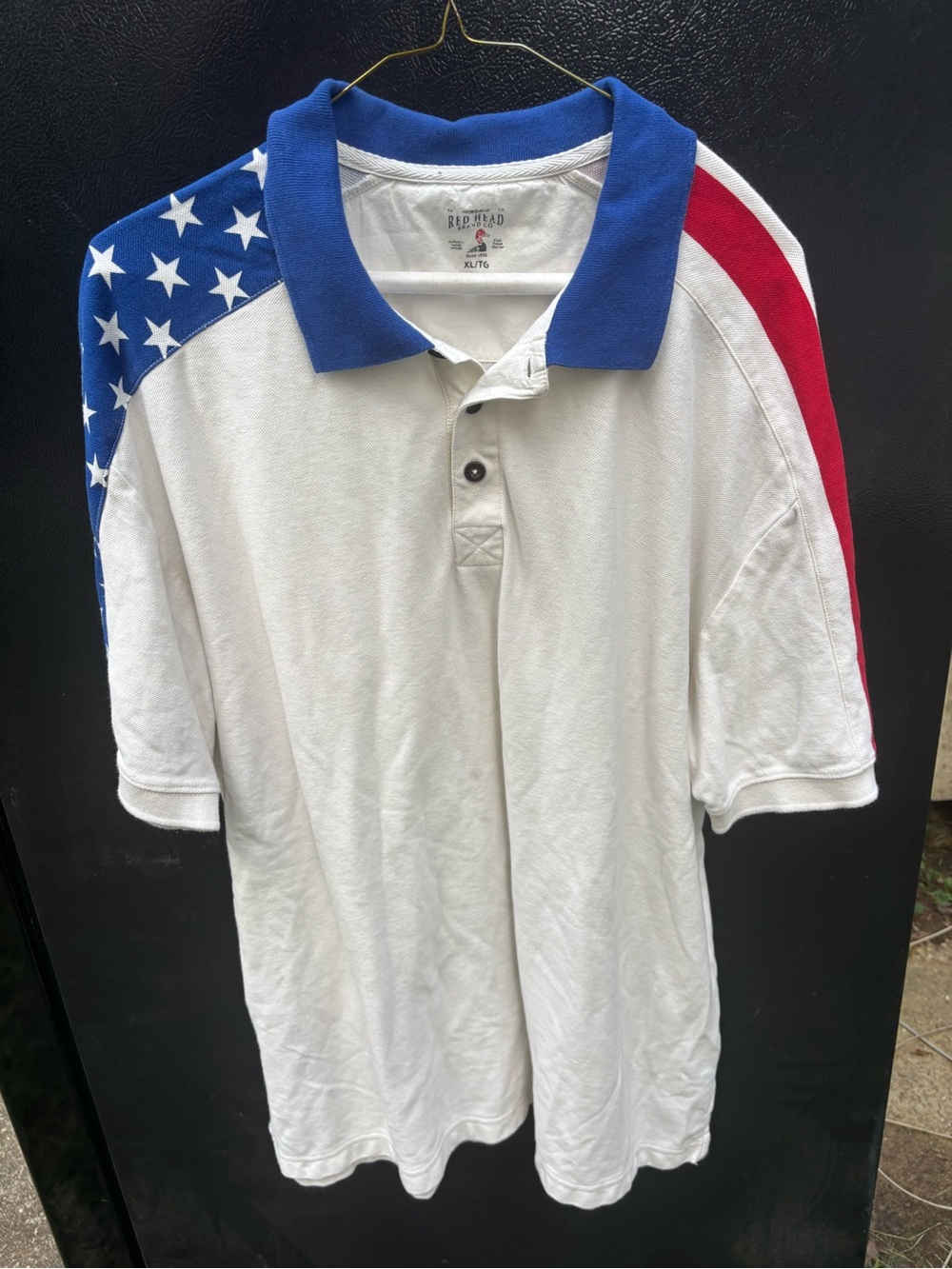 RedHead Americana Patriotic Polo Shirt Men's XL - White Red Blue Stars